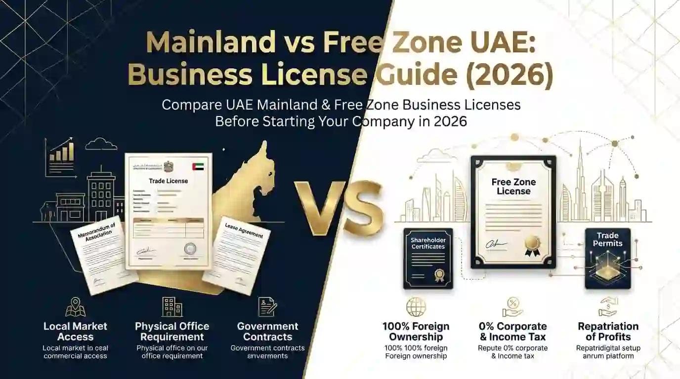 Mainland vs Free Zone UAE Business License Guide (2026)